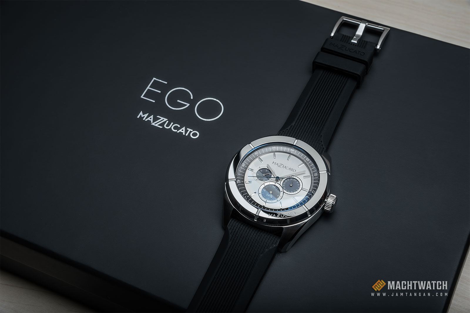 Ego Mazzucato EGO2 MF V1 Men Silver Dial Black Rubber Strap + Extra Case + Extra Strap Machtwatch